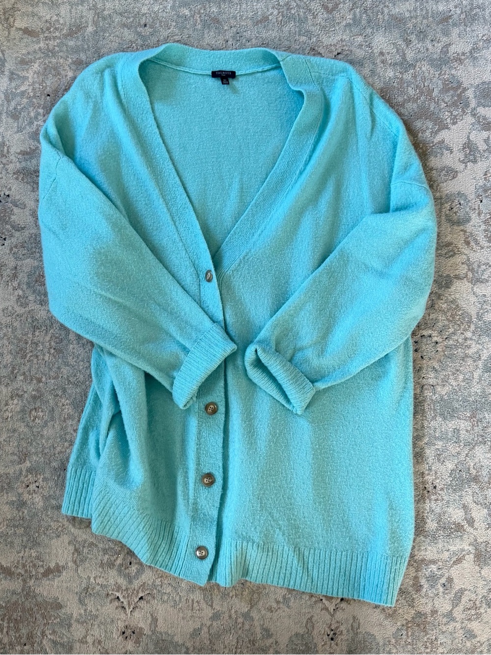 Talbots Aqua V-Neck Button Cardigan